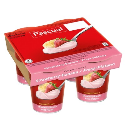 Pascual Yogur Sabor Fresa y Plátano 4Ux125G Pascual Yogur Sabor Fresa y Plátano 4Ux125G