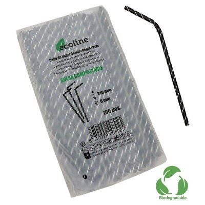 Caña Papel Flexible Negra Rayas 0,6x21CM 100U