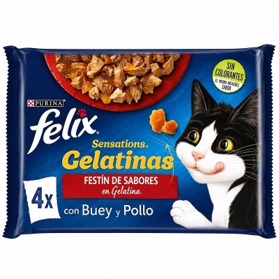 Felix Comida Gato Sensat.Pollo Buey 4x85G